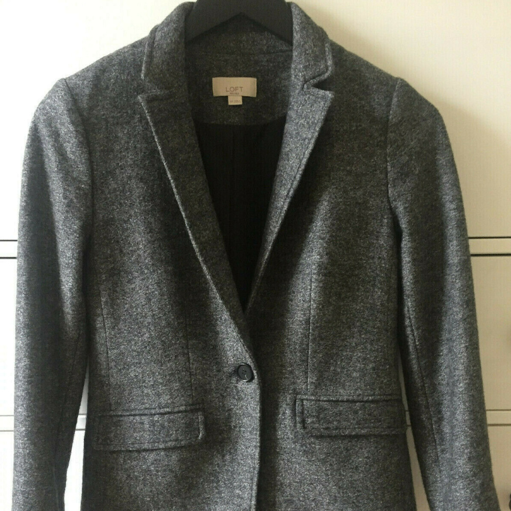 LOFT Charcoal Melange Wool Knit Blazer 0P Petite